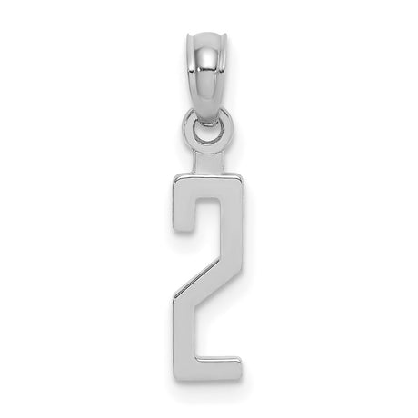 10k White Gold Number 2 Charm Pendant, Sleek Modern Numeric Jewelry for Women or Unisex