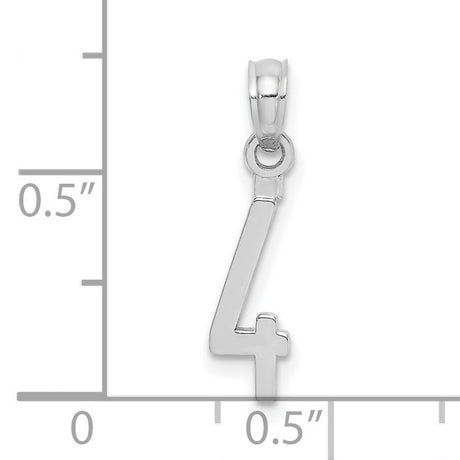 10k White Gold Number 4 Pendant with Subtle Cross, Religious Charm for Women or Unisex