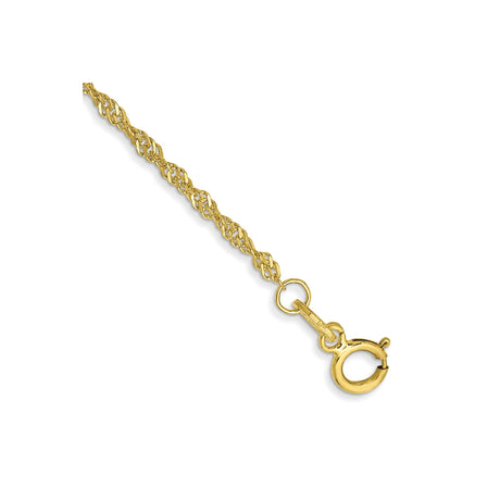 10K Yellow Gold 1.4 mm Singapore Chain Anklet, Polished