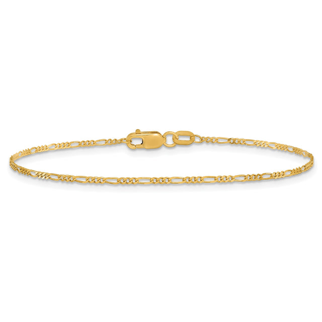 10K Yellow Gold 1.25 mm Figaro Chain Anklet, Polished