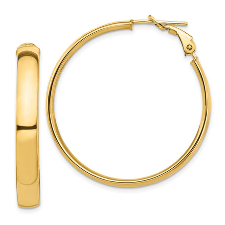 10k Yellow Gold Hoop Earrings, Polished Lightweight Design with Latch Back Closure for Women