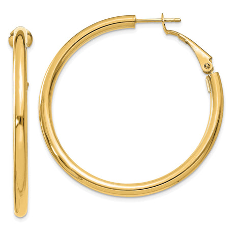 10k Yellow Gold Hoop Earrings, Polished Finish with Latch Back Closure, Lightweight Classic Design