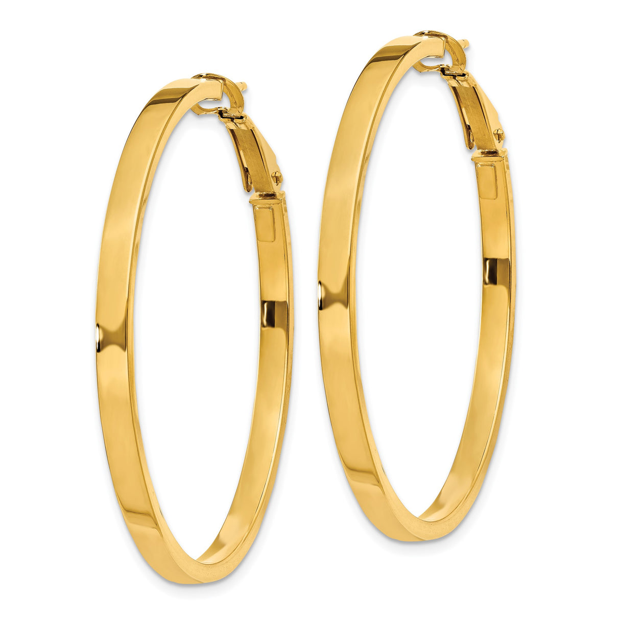 10k Yellow Gold Hoop Earrings, Smooth Polished Round Square Tube, Hinged Clasp