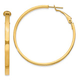 10k Yellow Gold Hoop Earrings, Smooth Polished Round Square Tube, Hinged Clasp