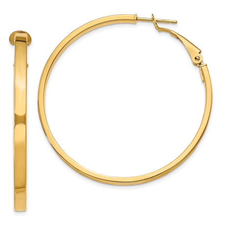 10k Yellow Gold Hoop Earrings, Smooth Polished Round Square Tube, Hinged Clasp