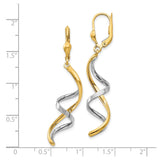 10k Two-Tone Gold Dangle Earrings with Twisted Spiral Design Leverback Style for Women