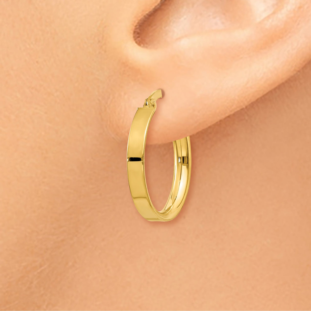 10k Yellow Gold Hoop Earrings with Polished Finish and Hinged Snapback Closure