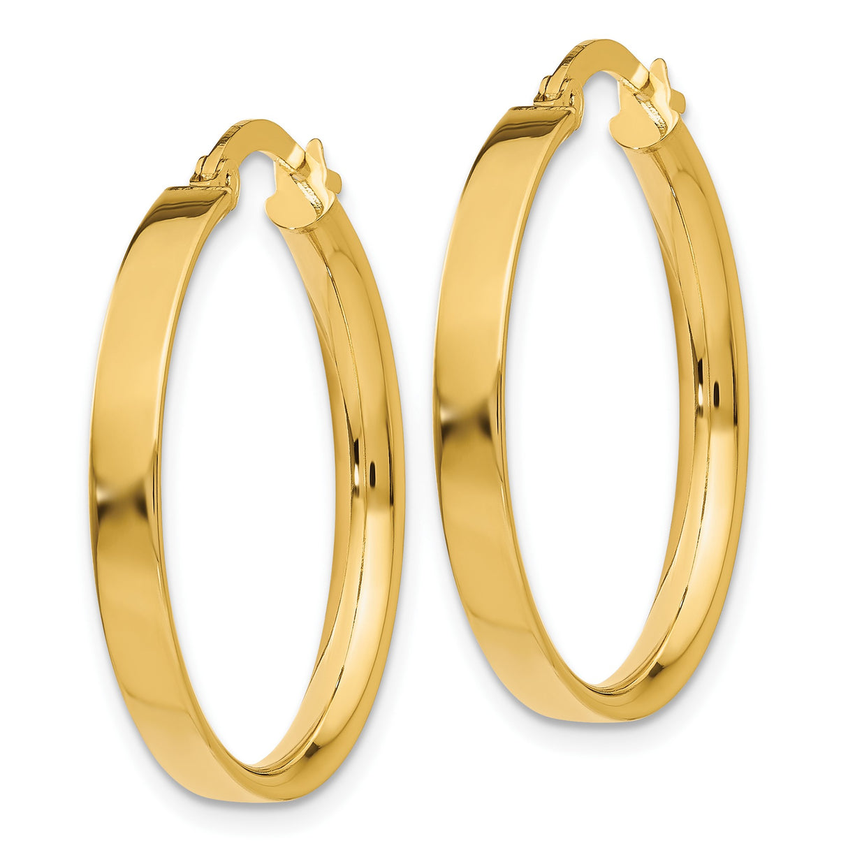 10k Yellow Gold Hoop Earrings, Polished Round Hoops with Latch-Back Closure, Medium Size