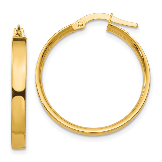 10k Yellow Gold Hoop Earrings, Polished Round Hoops with Latch-Back Closure, Medium Size