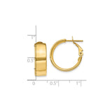 10k Yellow Gold Hoop Earrings, Wide Band with Polished Finish, Omega Back Closure, Classic Style