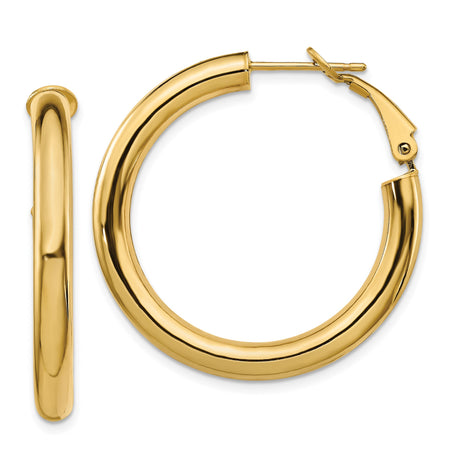 10k Yellow Gold Hoop Earrings with Omega Back, Classic Polished Lightweight Design for Women