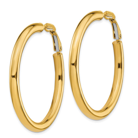 10k Yellow Gold Hoop Earrings, Classic Polished Round Hoops with Latch Back Closure for Women