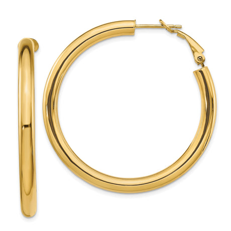10k Yellow Gold Hoop Earrings, Classic Polished Round Hoops with Latch Back Closure for Women