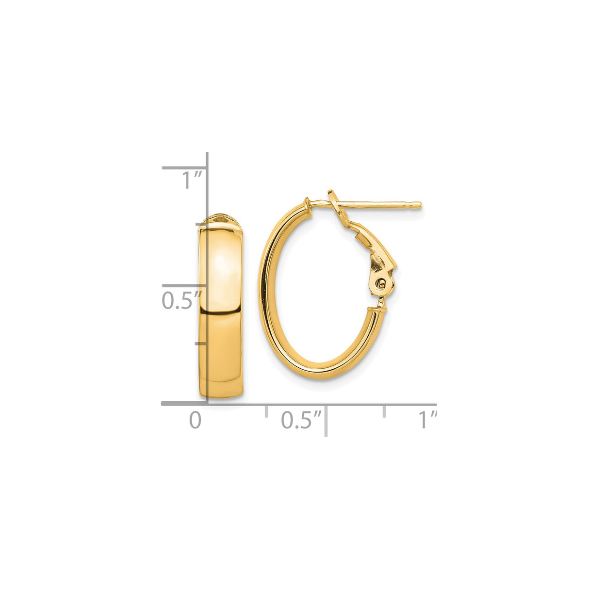 10k Yellow Gold Hoop Earrings, Classic Polished Oval Hoops with Hinged Snap Back Closure