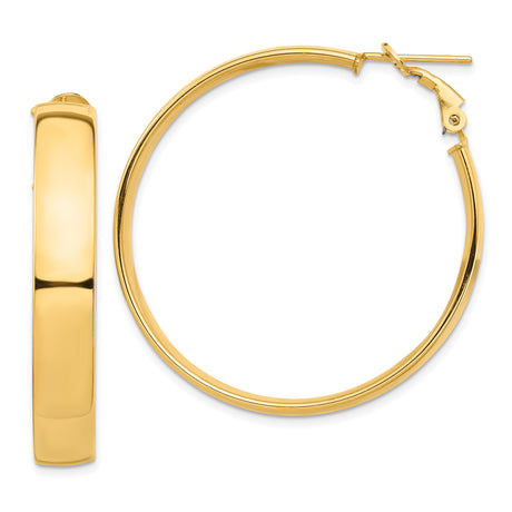 10k Yellow Gold Hoop Earrings, Medium Round Lightweight Polished Hoops, Classic Minimalist Style