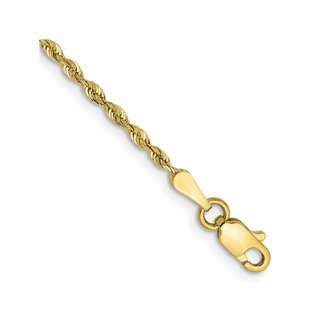 10K Yellow Gold 1.85 mm Rope Chain Anklet, Polished