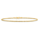 10K Yellow Gold 1.85 mm Rope Chain Anklet, Polished alternate angle