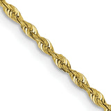 10K Yellow Gold 1.85 mm Rope Chain Necklace, Polished detail view