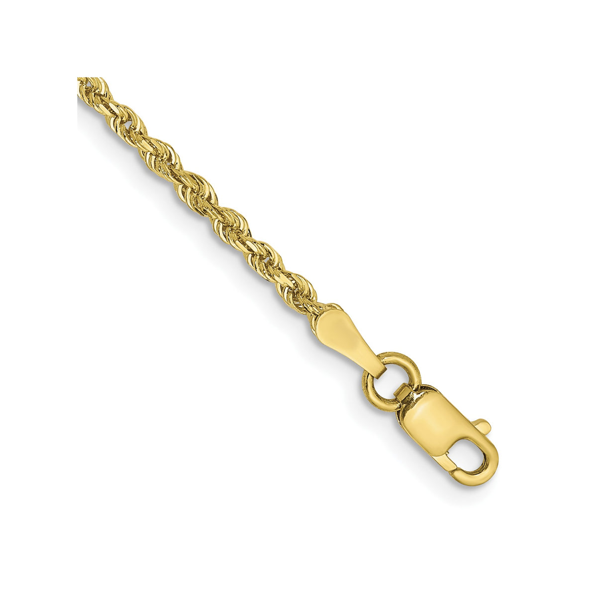10K Yellow Gold 2 mm Rope Chain Bracelet, Polished