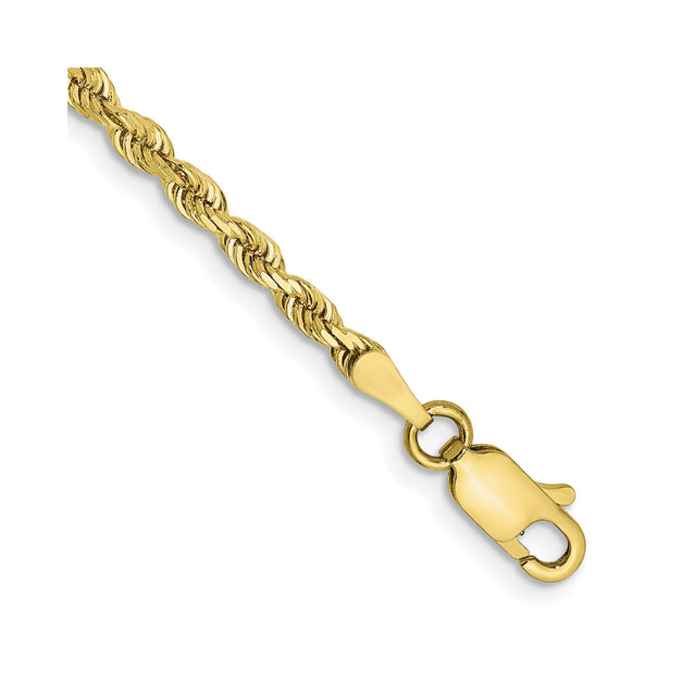 10K Yellow Gold 2.75 mm Rope Chain Bracelet, Polished