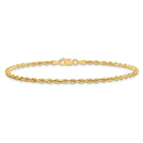10K Yellow Gold 2.75 mm Rope Chain Bracelet, Polished alternate angle