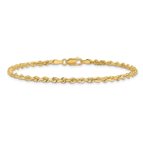 10K Yellow Gold 3 mm Rope Chain Bracelet, Polished alternate angle