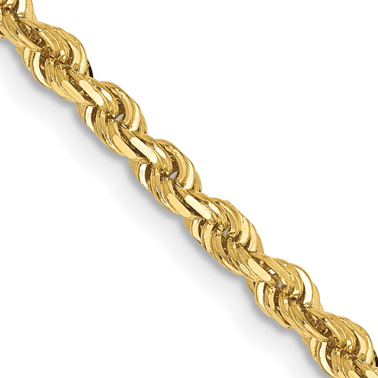 10K Yellow Gold 3 mm Rope Chain Necklace, Polished detail view