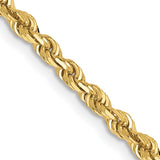 10K Yellow Gold 3 mm Rope Chain Necklace, Polished detail view