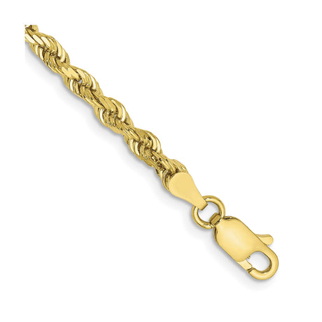 10K Yellow Gold 3.35 mm Rope Chain Bracelet, Polished