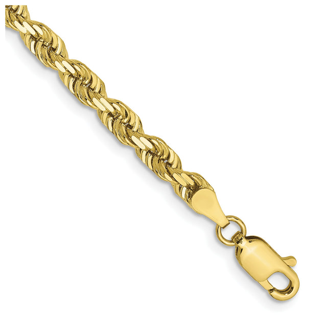 10K Yellow Gold 4 mm Rope Chain Bracelet, Polished