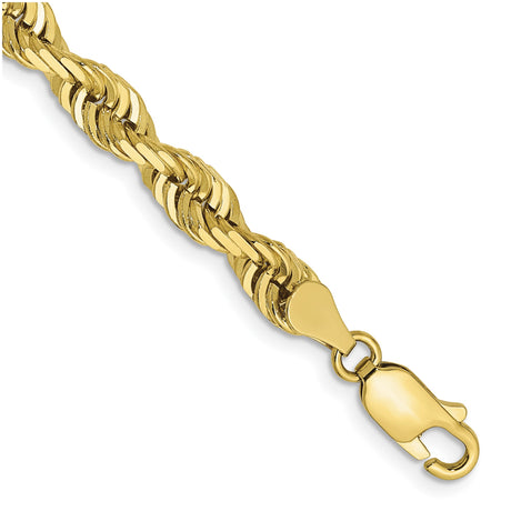 10K Yellow Gold 5 mm Rope Chain Bracelet, Polished shown for scale