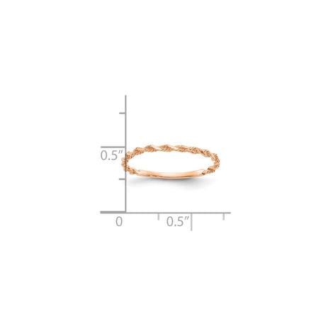 10k Rose Gold Diamond Cut wedding band ring shown for scale