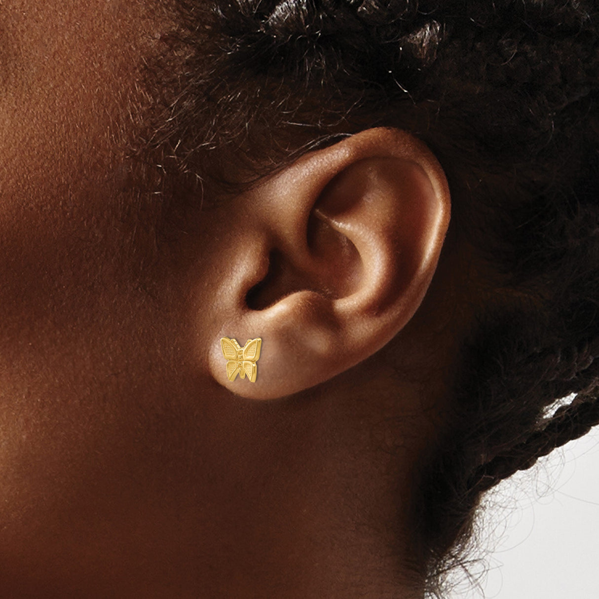 10k Yellow Gold Butterfly Stud Earrings, Textured Design, Nature-Inspired Jewelry for Women and Girls
