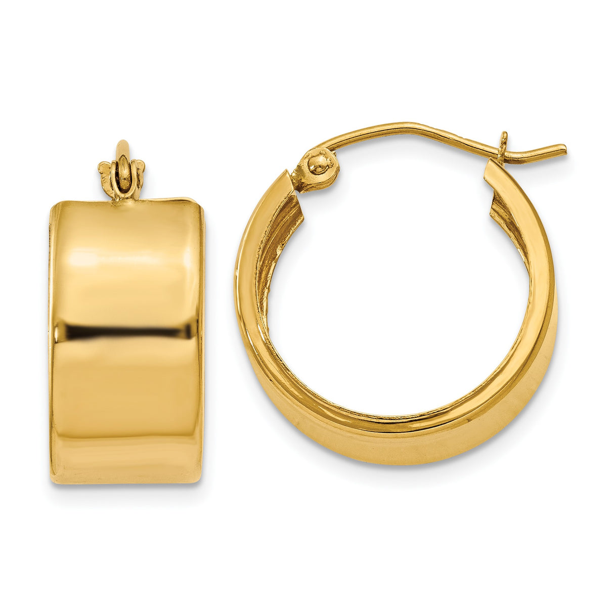 10k Yellow Gold Hoop Earrings, Wide Band Polished Design with High Shine Finish