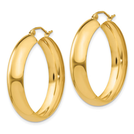 10k Yellow Gold Hoop Earrings, Polished Round Lightweight Classic Style for Women