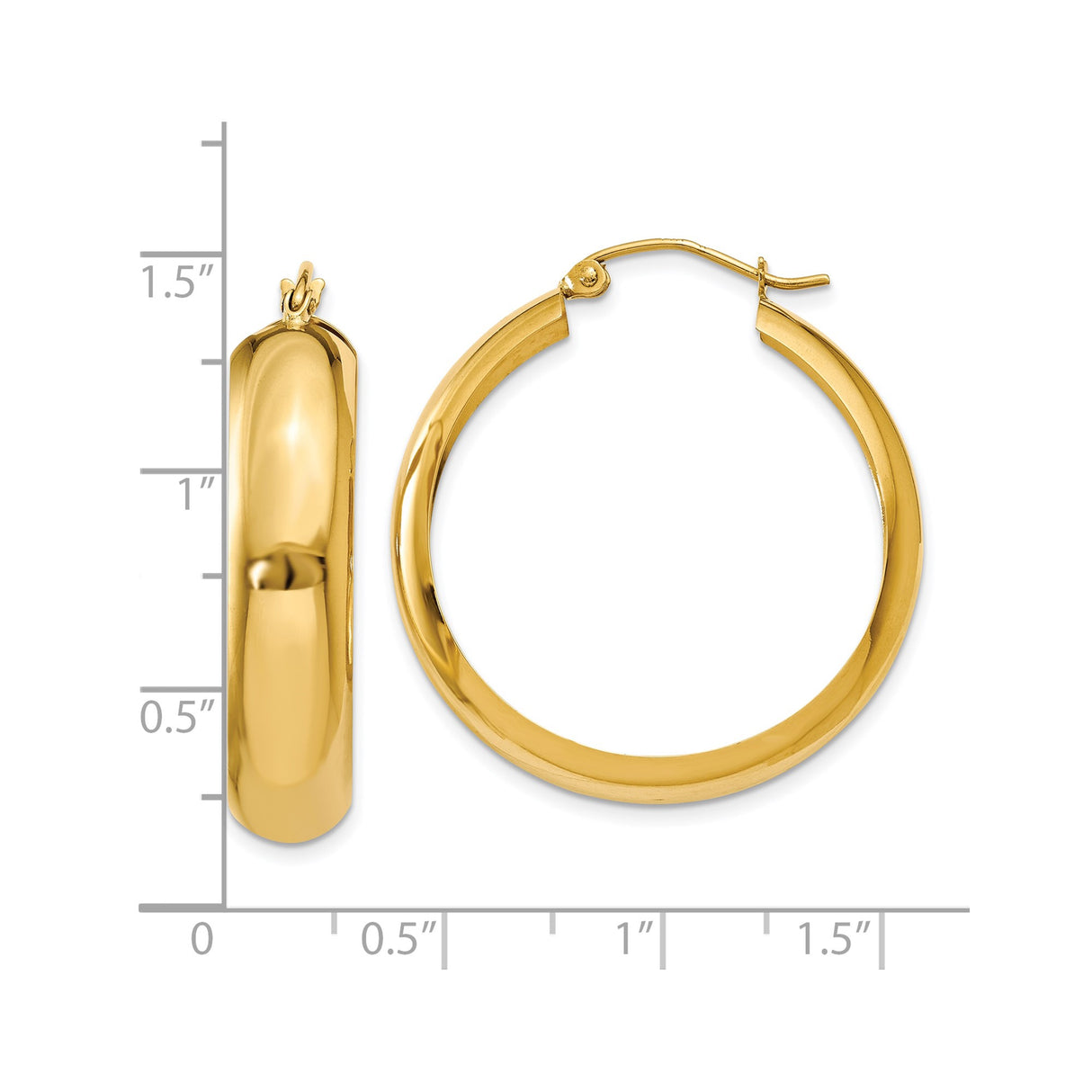 10k Yellow Gold Hoop Earrings, Polished Round Lightweight Classic Style for Women