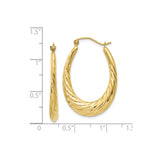 10k Yellow Gold Twisted Oval Hoop Earrings, Polished Textured Finish for Women