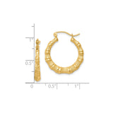 10k Yellow Gold Hoop Earrings, Bamboo Style with Polished Organic Texture, Lightweight Hollow Design