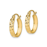 10k Yellow Gold Hoop Earrings, Diamond-Cut Textured Lightweight Medium Hoops for Women