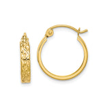 10k Yellow Gold Hoop Earrings, Diamond-Cut Textured Lightweight Medium Hoops for Women