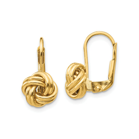 10k Yellow Gold Love Knot Leverback Earrings for Women, Polished Interwoven Design Symbol of Eternal Love, Classic Drop Style for Everyday Wear or Fine Fashion Jewelry Collections, Lightweight and Ele