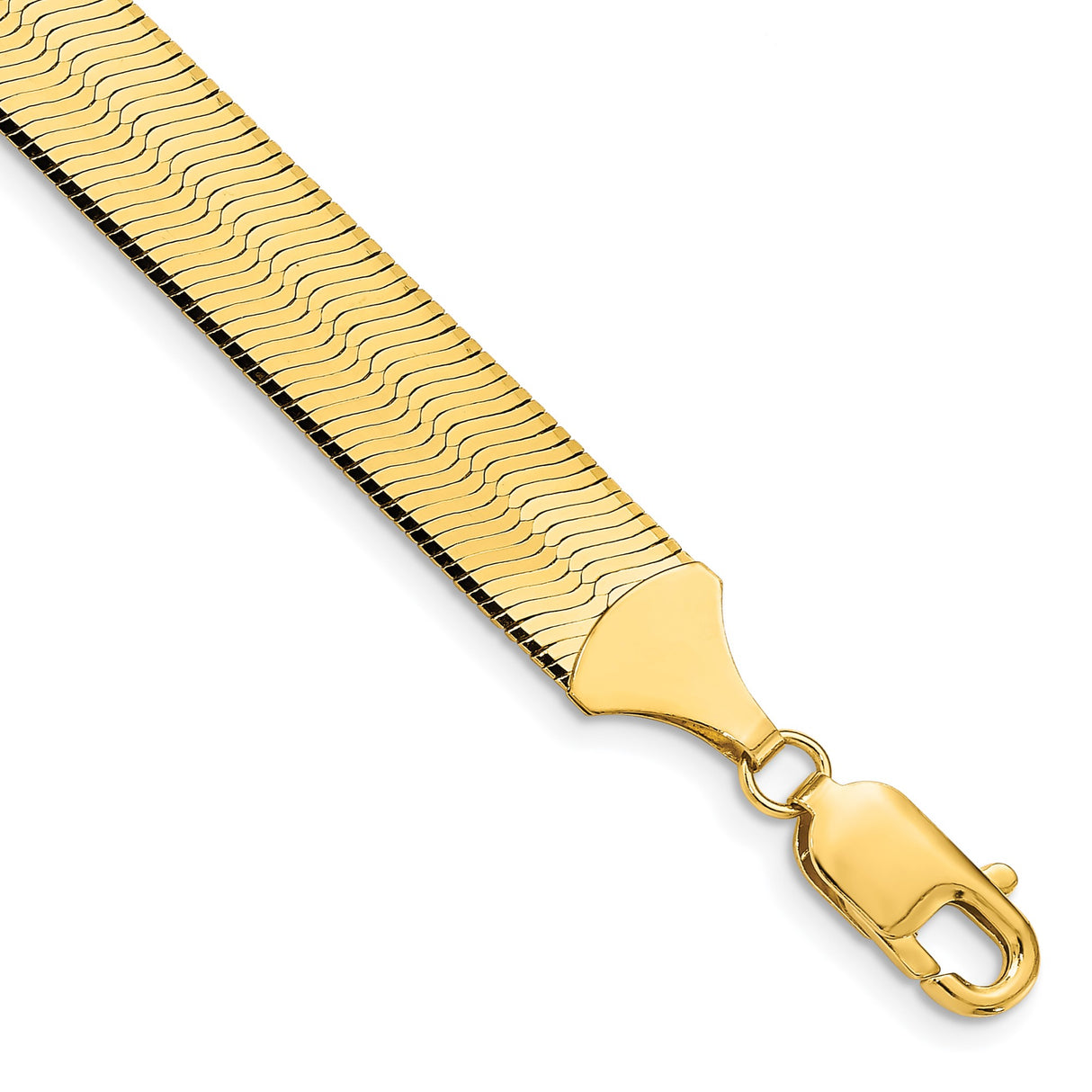10K Yellow Gold 10 mm Herringbone Chain Bracelet, Polished detail view