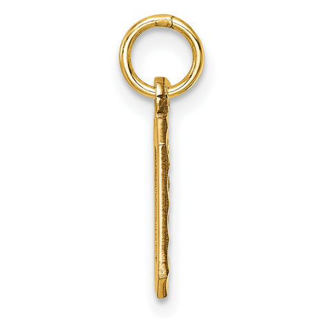 10k Yellow Gold Number 0 Pendant Charm with Textured Beveled Edges, Unisex Design