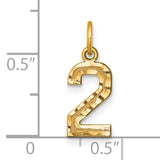 10k Yellow Gold Number Two Pendant Charm, Textured Polished Unisex Jewelry