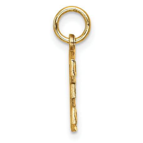 10k Yellow Gold Number Three Pendant Charm with Textured and Polished Finish