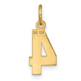 10k Yellow Gold Number 4 Pendant Charm, Polished and Textured Finish, Unisex Jewelry