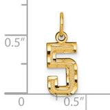 10k Yellow Gold Number 5 Pendant Charm, Polished Textured Numerology Symbol, Unisex Jewelry
