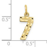 10k Yellow Gold Number 7 Pendant Charm, Textured and Polished Religious Jewelry