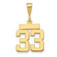 10k Yellow Gold Number 33 Pendant, Bold Block Numerals, Sports Charm for Men or Unisex