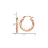 10k Rose Gold Hoop Earrings, Textured with Diamond Cut Finish, Lightweight Medium Style